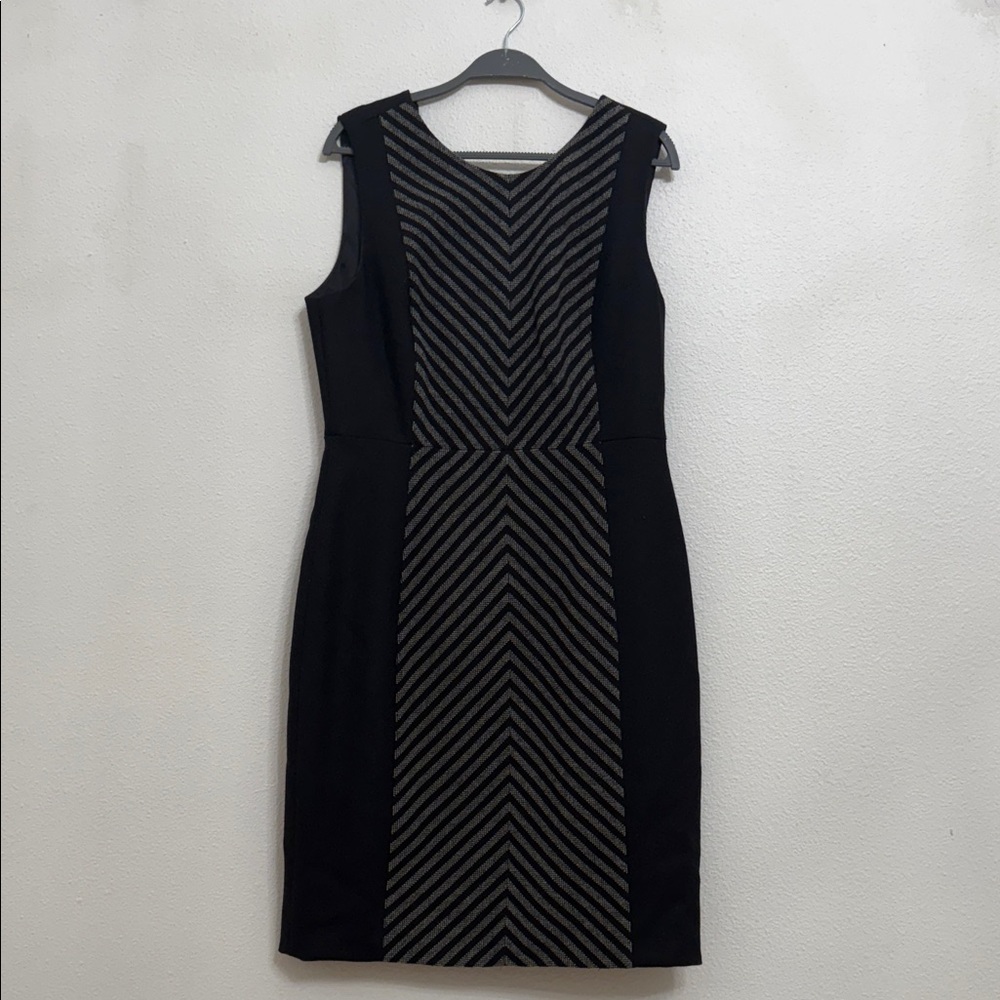 J. Crew Black and Gray Chevron Midi Dress